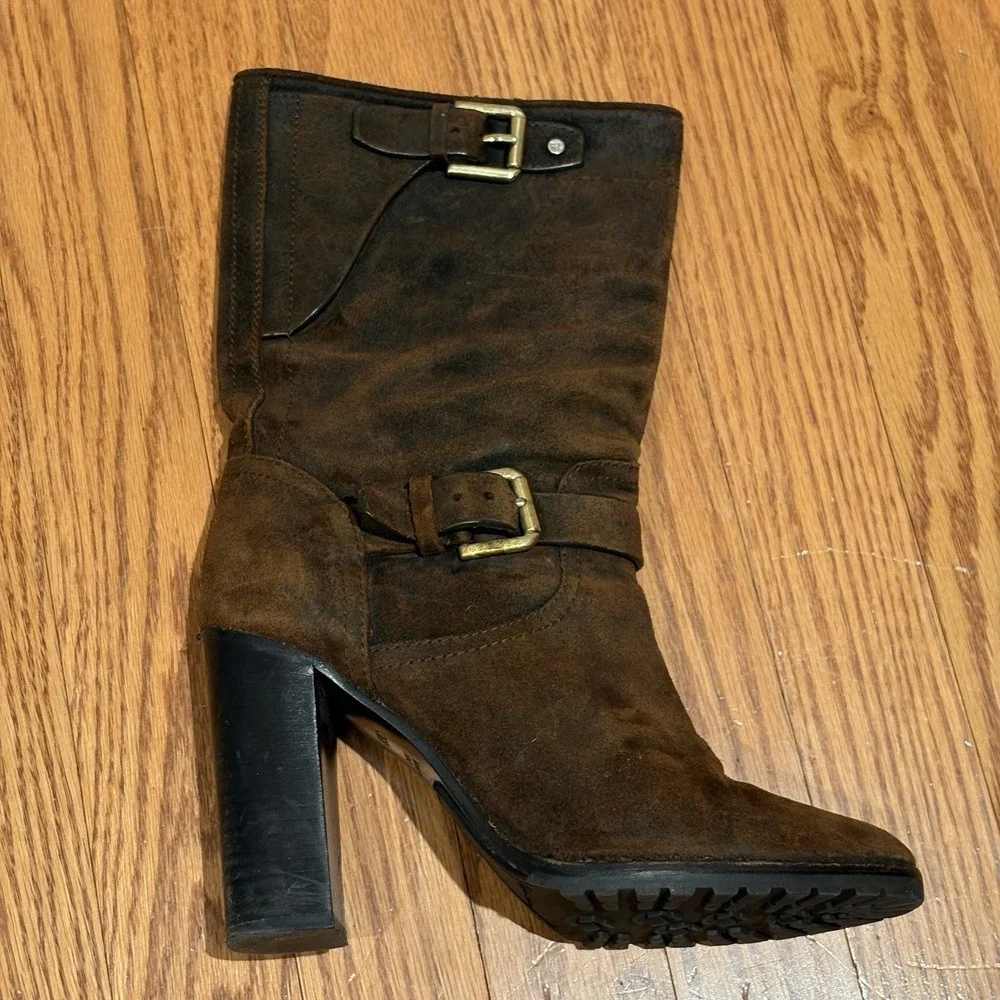Ralph Lauren Collection Purple Label Dark Brown Suede Buckle Boots Sz‎ 36B